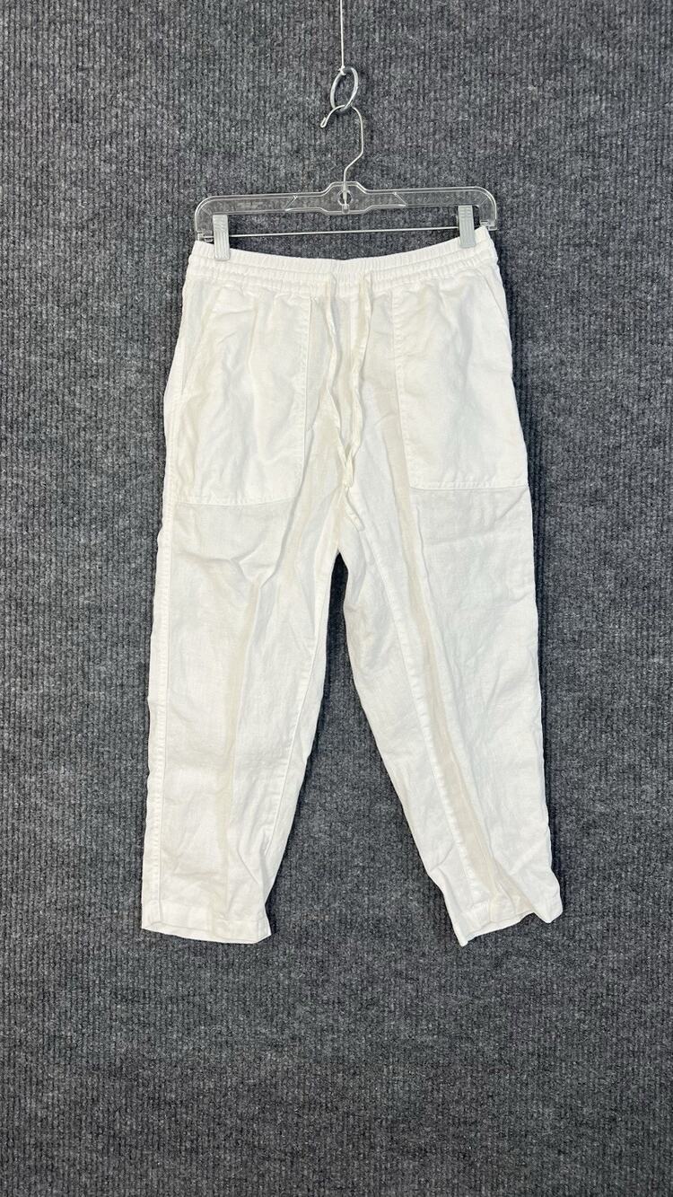 Lands End Pants Womens 2 Petite 2P White Cropped Pull On Linen Coastal Beach